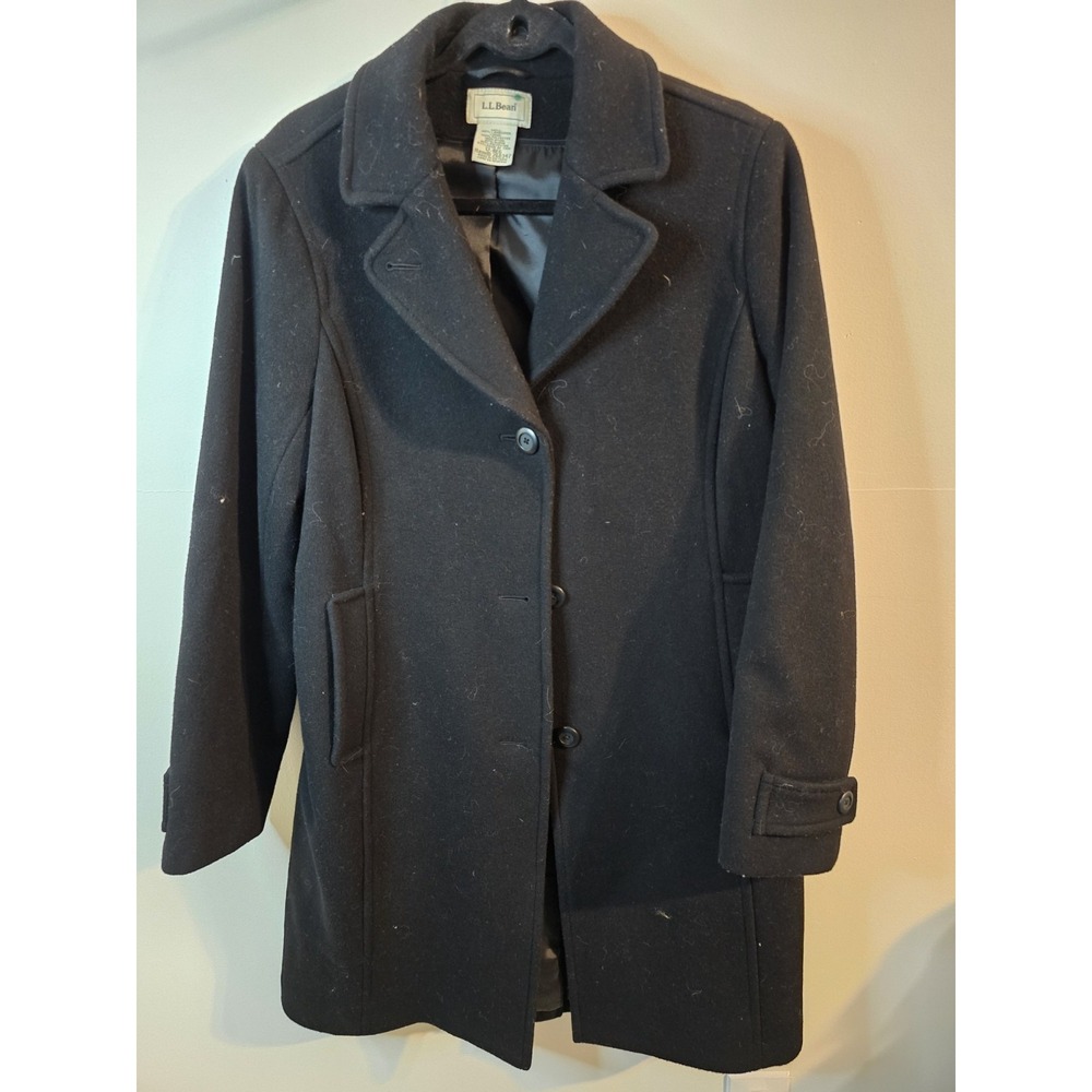 Vintage L.L. Bean 100% Lambswool Women's Black Coat Jacket‎ Size 12.